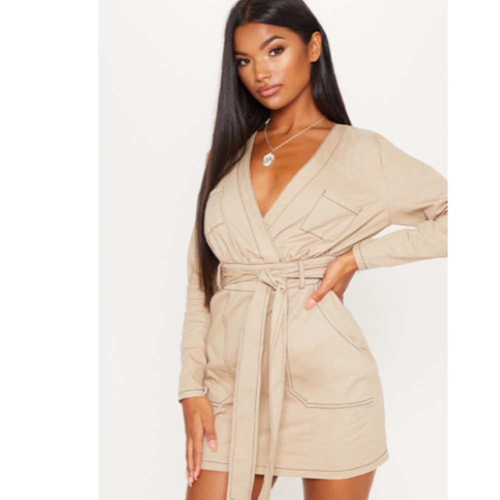 Stone Contrast Stitching Utility Bodycon Dress